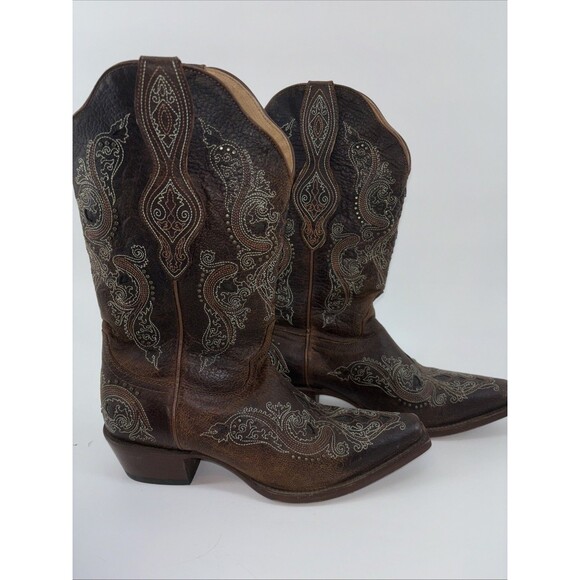 Shyanne Shoes - Shyanne Isabelle Inlay Stud Western Boot Brown Womens Size 8.5